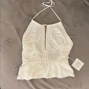 White honey punch lace halter top